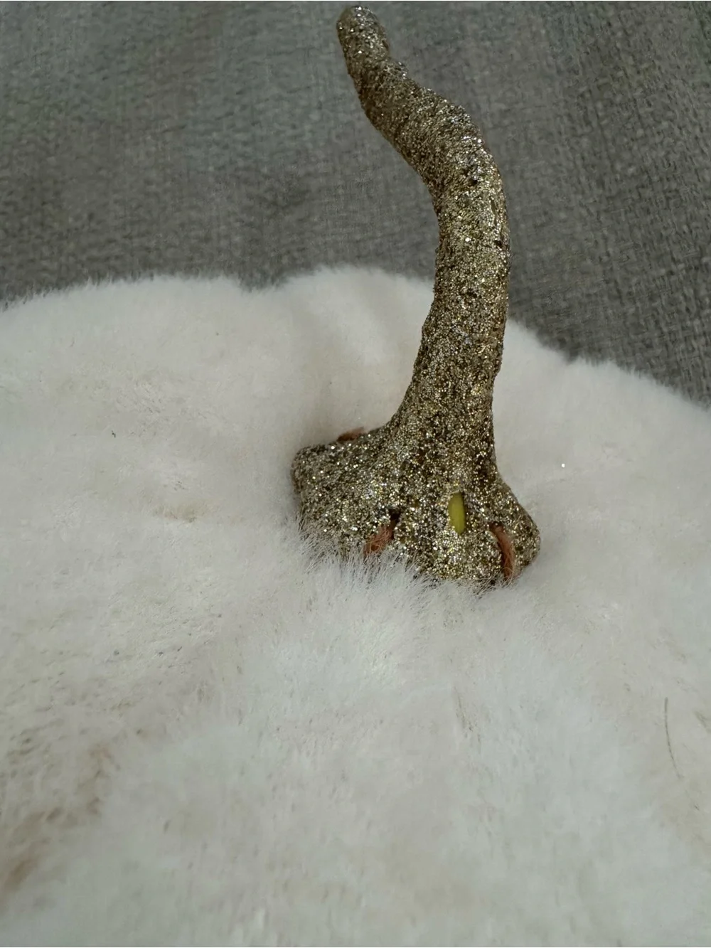 Plush Cream Decorative Pumpkin with Glitter Stem